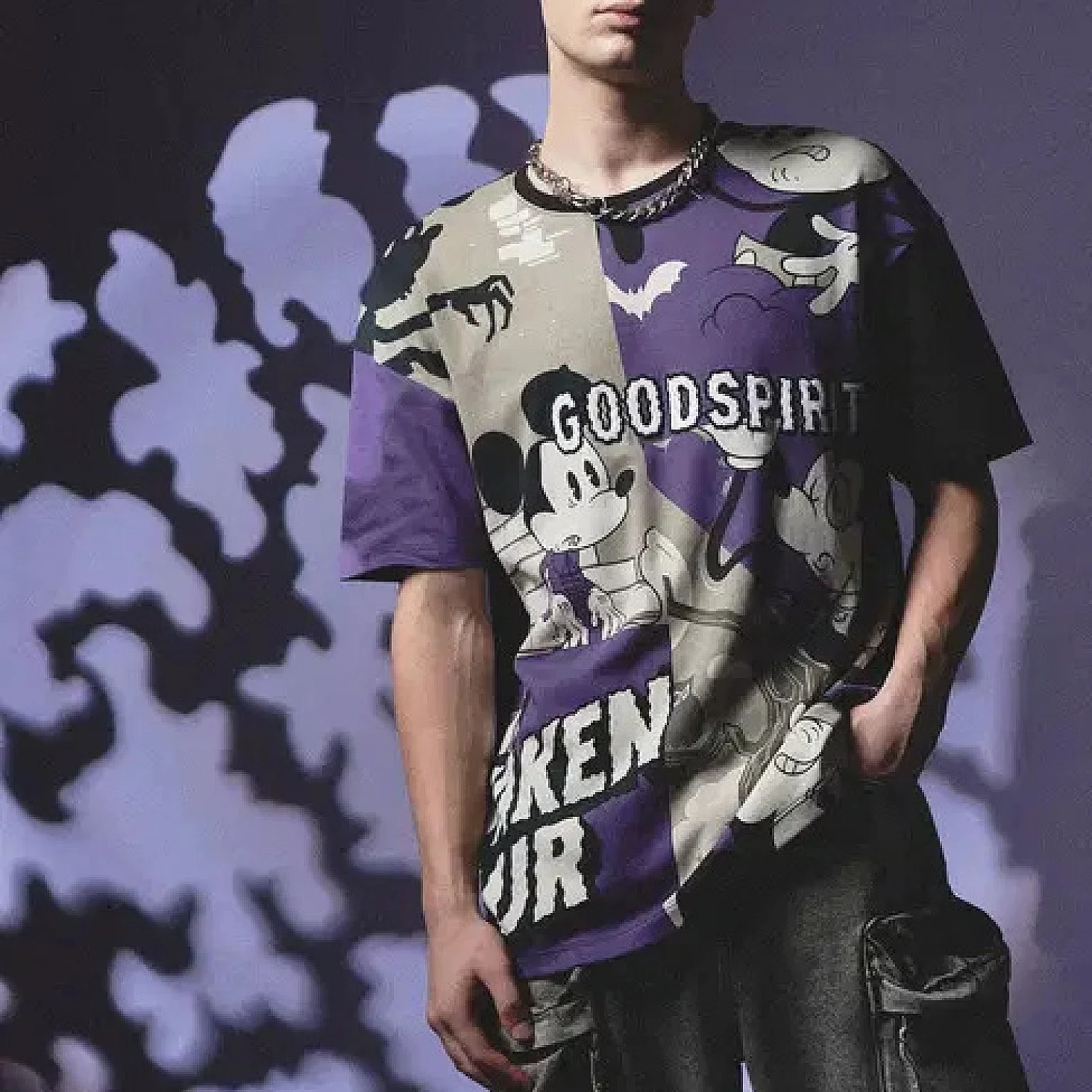 Purple Mickey Colourblocked Oversized T-shirt
