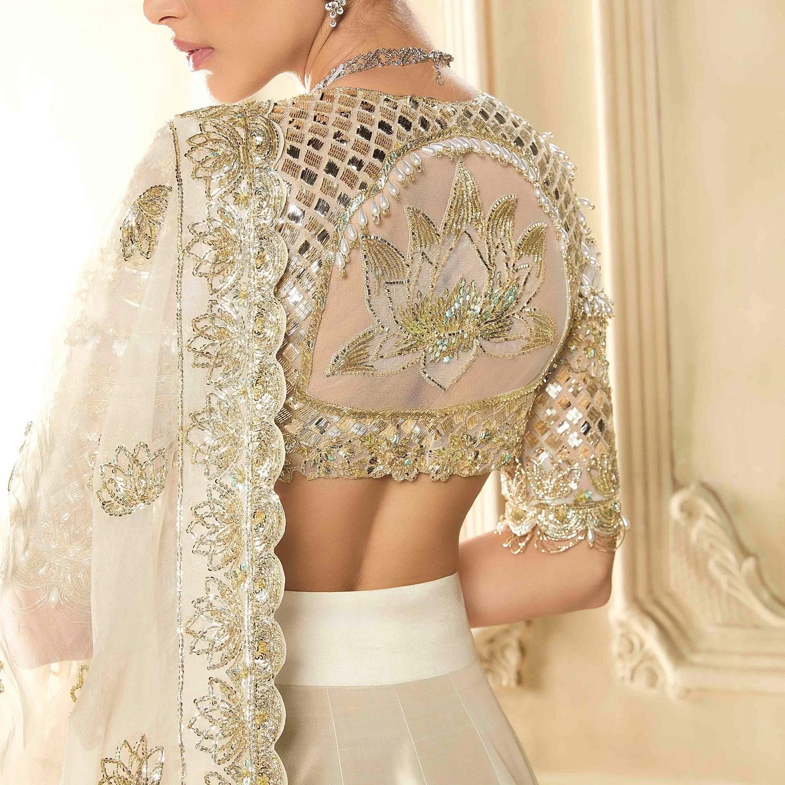 Lotus Bloom Ivory Embroidered Lehenga Set