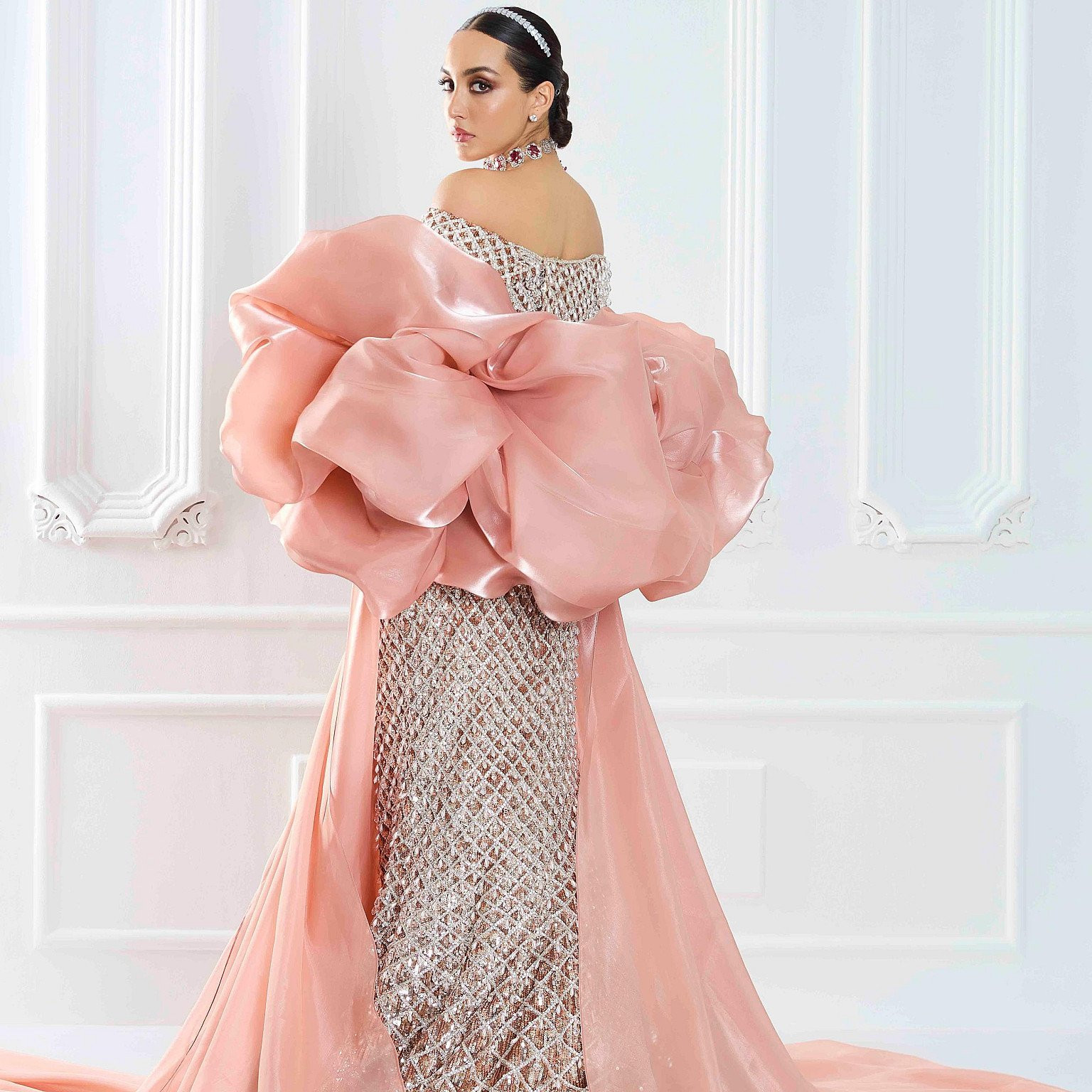 Champagne Net Fishtail Sequin Lehenga Set