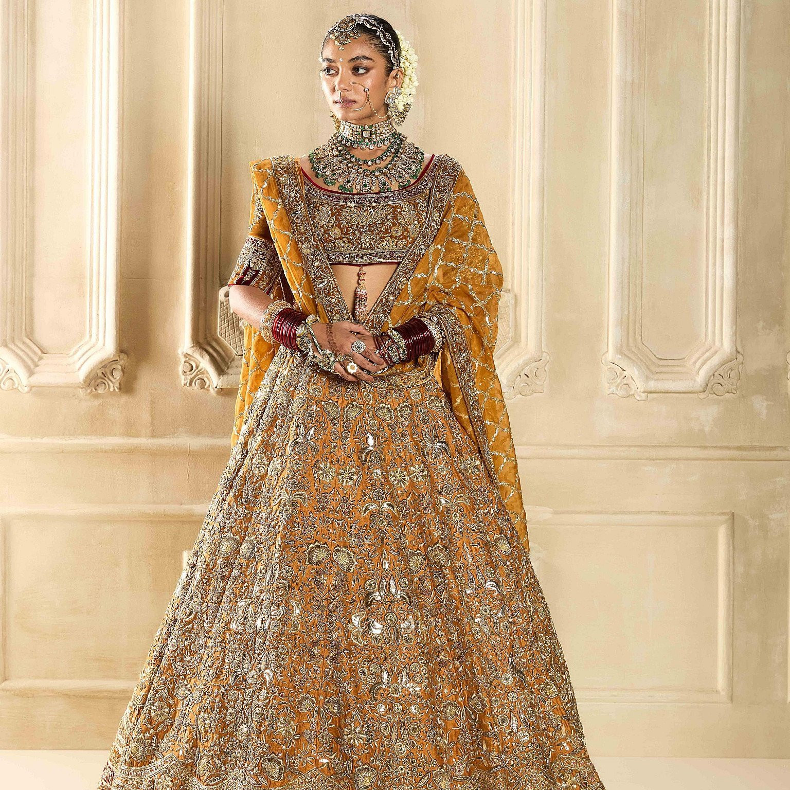Mustard Embroidered Lehenga Set