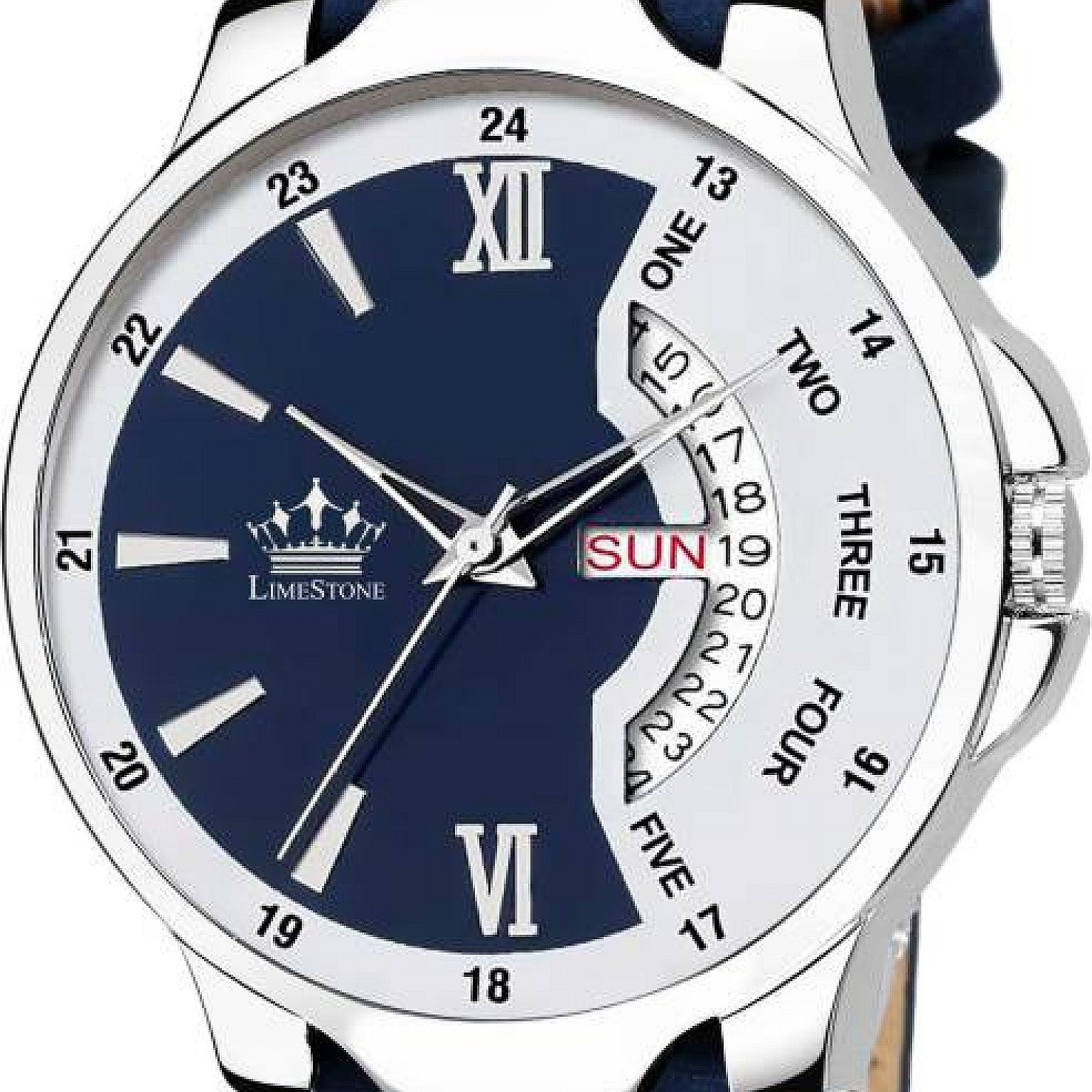 Bleed Blue Day and Date Functioning Strap Adult Quartz Analog Watch - For Men